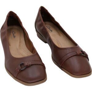 Clarks Lyrical Sky O-Ring Ballet Flats Brown Leather Slip-On Women's US 9W